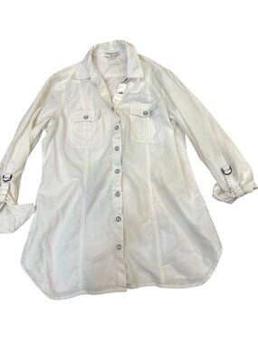 Beachy Summer roll up long sleeve Womens White Linen-Blend Button-Down Shirt